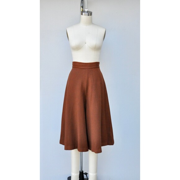 50s Brown High Waist Skort - High Waisted PantSkirt - Wool Skort Pants Skirt XXS - Picture 7 of 10
